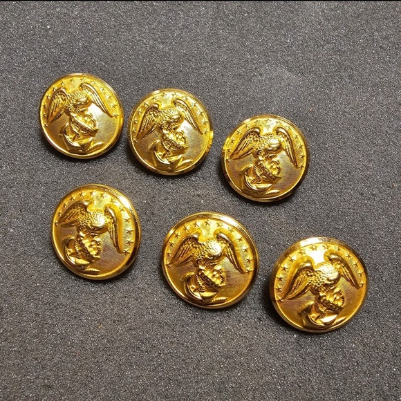 1" Vintage USMC Marine Military Brass Buttons Waterbury Co Eagle Anchor Lot Of 6 - Picture 1 of 6